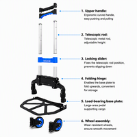 Chariot à main en aluminium durable, chariot pliable robuste avec roues pliables, capacité de 60 kg, personnalisable OEM pour les outils de shopping
