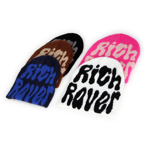 남여 공용 사용자 정의 Y2K 고딕 로고 패션 따뜻한 모헤어 자카드 니트 커프스 없는 겨울 퍼지 비니 모자 해골 모자 남성용 여성용 - Product Image 2