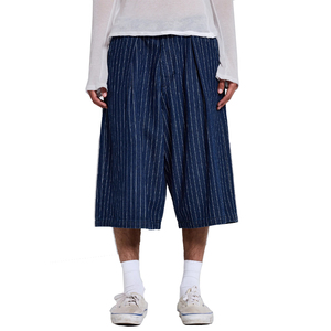 Pantalones Cortos de Mezclilla a Rayas de Estilo Holgado para Hombre, Fabricante Personalizado OEM, Venta al por Mayor, Bermuda de Verano a Rayas, Jorts - Product Image 1
