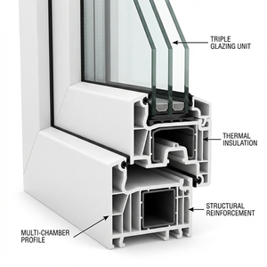 <span class=keywords><strong>Fenêtre</strong></span> à battant en PVC à triple vitrage, triple isolation, économie d'énergie, insonorisation, pour villa résidentielle - Product Image 6