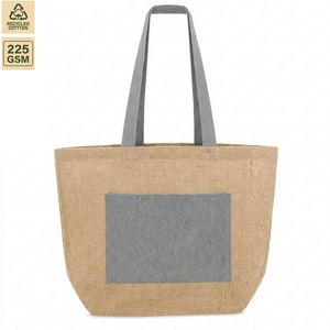 Sac fourre-tout personnalisé en jute et coton laminé avec poche extérieure et fermeture Velcro 48x34x17,5 cm Vente en gros OEM ODM Fabricant de marques privées - Product Image 2