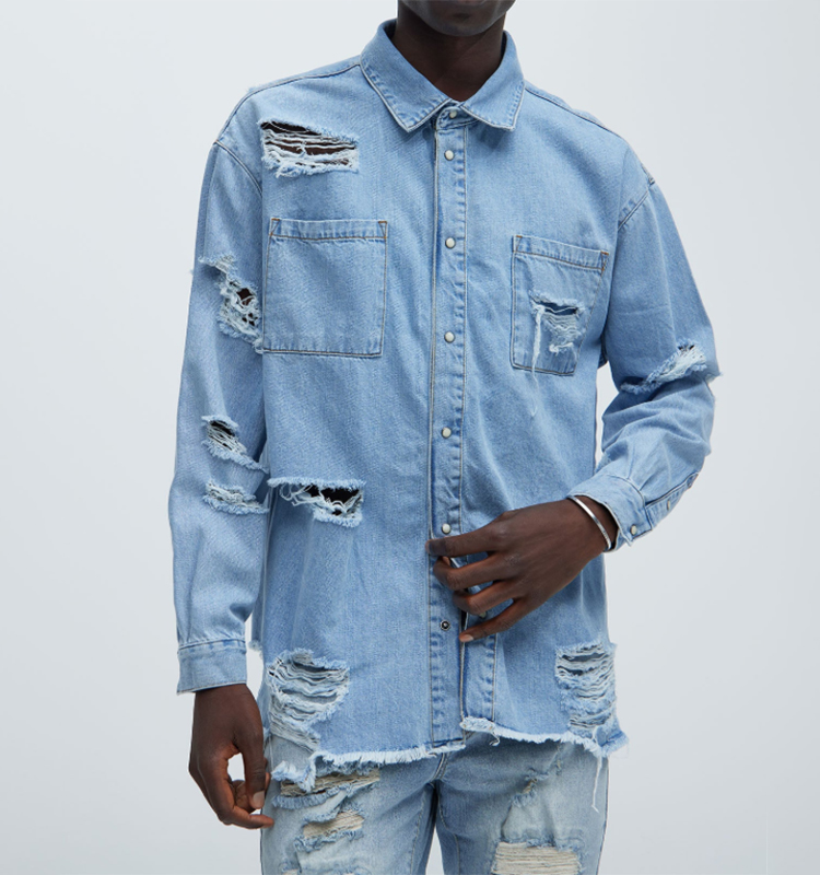 Denim Shirt Ripped Blue Jean Dress Shop High Quality Ripped Denim