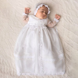 Abiti da battesimo bianchi abbigliamento per bambini girocollo maniche lunghe neonato comunione battesimo <span class=keywords><strong>vestito</strong></span> da bambino con cappello - Product Image 2