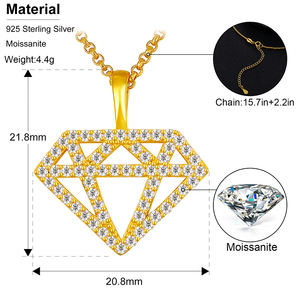 Tetesan Pengiriman Es Keluar Perak Murni Moissanite Berlian Siluet Jimat Liontin Mewah Berlapis Emas dengan Rantai - Product Image 6