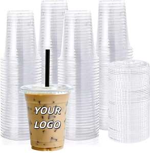 Gobelets en plastique PET transparents personnalisables avec logo, 30 oz (900 ml), jetables, avec couvercle et paille, pour café froid et jus - Product Image 1