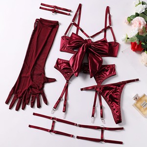 Conjunto de lencería roja para boda, con liguero, sujetador suave y tanga, ajuste cómodo, regalo para <span class=keywords><strong>esposa</strong></span> - Product Image 1