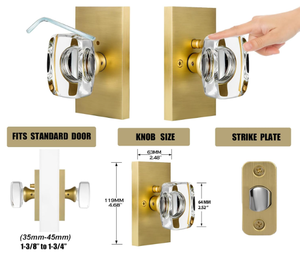 Durable Crystal Gold Glass <strong>Door</strong> <strong>Knobs</strong> with Lock and 3 Brass Key Privacy for Bedroom and Bathroom Satin Brass - Product Image 2