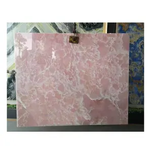Bobon batu alami ukuran kustom TV latar belakang dekorasi dinding marmer Pink Onyx lembaran