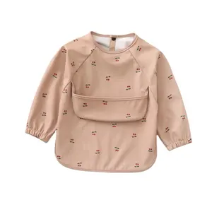 Manufacturer Children Toddler Baby Bib Waterproof Feeding Long Sleeves Apron With Pocket Full Cover Long Sleeves Child Bibs