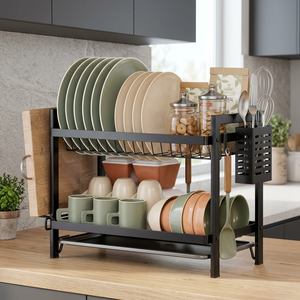 Escurridor de Platos Metálico de 2 Niveles con Portautensilios, Escurridor y Organizador de Tablas de Cortar para Cocina - Product Image 2