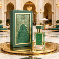 Boîte rigide de luxe pour cosmétiques parfumés verts arabes, avec dôme en velours gaufré à l'or, fermeture magnétique, recyclable, fabricant OEM