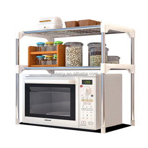 Soporte para <span class=keywords><strong>Microondas</strong></span>, Estante de Cocina de Acero Inoxidable de Malla Fina Plateada, Multifuncional de 2 Niveles para Hornos de <span class=keywords><strong>Microondas</strong></span> - Product Image 4
