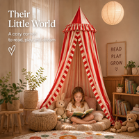 Moustiquaire de lit pour enfants en forme de cône, suspendue au plafond, 100% coton, rouge-blanc, solide, écologique, portable, pliable, tente de berceau pour bébé