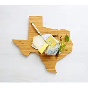 Papan Potong Peta Bambu Amerika Kayu Logo Kustom Papan Roti Pizza Buah Texas