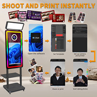 Photomaton de style vintage avec miroir, imprimante, plateau, éclairage carré, écran tactile de 21,5 pouces, miroir magique pour selfies, machine photomaton