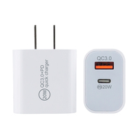 Chargeur mural USB C 20W double port PD & QC3.0 USB a Charge rapide Bloc pour iPhone 5V/3A Sortie pour utilisation avec téléphone portable