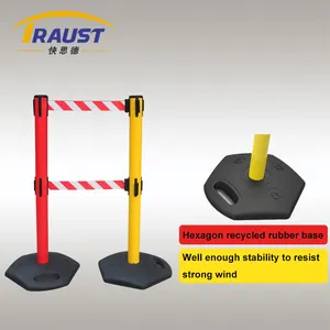 Poste de cola de control de línea de multitudes de plástico para exteriores Traust, soporte de cinturón retráctil, barrera de puntal