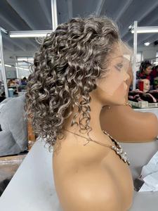 Parrucche a Bob corta con chiusura 5x5 in pizzo con sale e pepe Color grigio argento parrucche per <span class=keywords><strong>capelli</strong></span> umani - Product Image 3