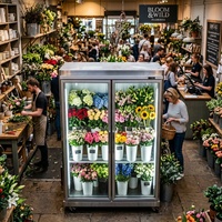 Réfrigérateur de stockage floral portable, design mobile, roues, mécanisme de verrouillage, équipement de stand de marché extérieur pop-up pour vendeurs de rue