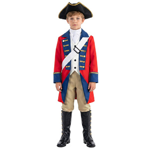 Costume Colonial pour Enfants, Manteau Rouge et Bleu avec Chapeau et Épée, Spectacle Scénique, Costume d'Halloween pour Garçons - Product Image 5