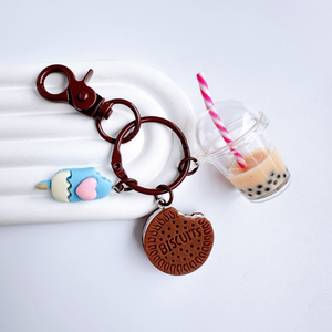 Niedliche Eiscreme Sandwich Keks Schlüssel bund Mini Perle Milch Tee tasse Harz Schlüssel bund Damenmode Anhänger Werbe geschenke - Product Image 1