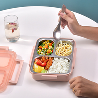 Boîte à lunch isotherme rectangulaire en acier inoxydable à trois compartiments, détachable, pour femmes et étudiantes