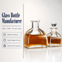 Flacon diffuseur d'arômes en verre transparent vide de 50 ml avec bouchon rond en verre, rechargeable, pour parfum d'intérieur, étiquette personnalisée, vente en gros