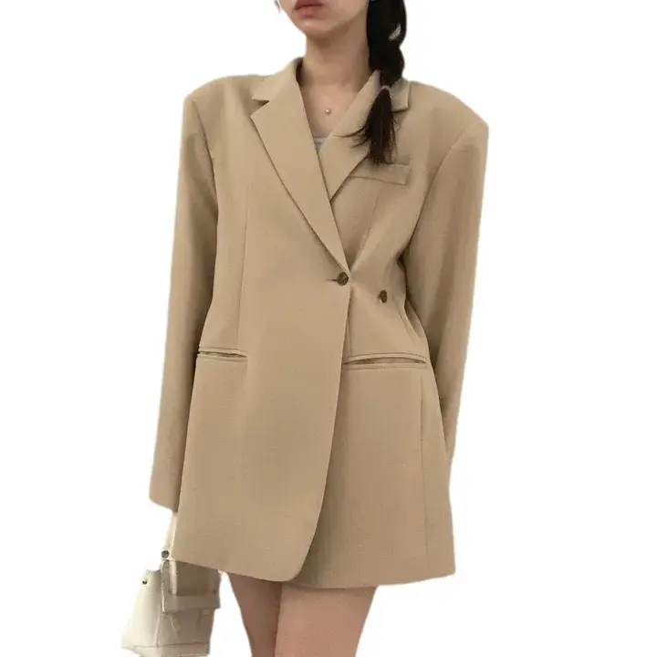 Setelan wanita, mantel longgar edisi Korea terpisah tidak teratur satu kancing kasual sederhana musim gugur/dingin 2024