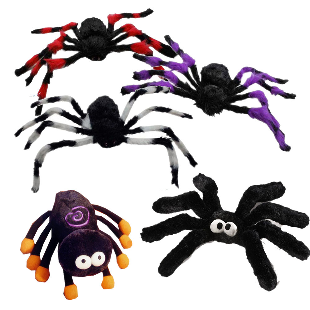 Décoration Halloween Araignée Géante 90cm + Toile 5m - Peluche Noire, Yeux Rouges, Kit Complet Avec Crochet Et Clous