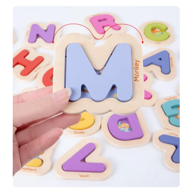 hot sale Children wooden letter Mosaic matching jigsaw English learning cognitive cards early education educational toy for kid
