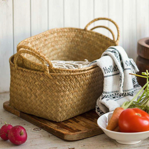 Bộ 3 hình bầu dục cổ điển phong cách 100% tự nhiên dệt tay cỏ biển giỏ Stackable với xử lý - Product Image 4