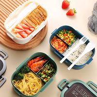 Vulcanus Boîte à bento double couche pour adulte Boîte à lunch en plastique durable et étanche avec cuillère et fourchette pour la cuisine Cadeaux publicitaires