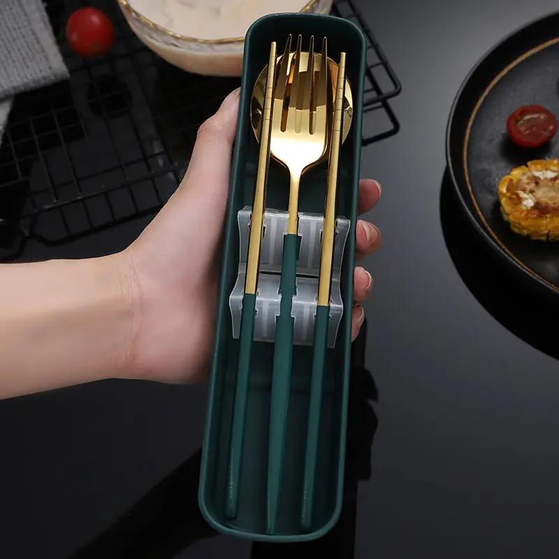 Color Paint Stainless Steel Spoon and Chopstick Box, Portable Cutlery Set for Student Travel