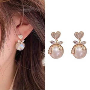 Hàn Quốc thời trang cao cấp hợp kim Stud Bông tai sang trọng cổ tích đào trái tim lớn ngọc trai đầy đủ kim cương khí chất Ngọt Ngào Phong cách hợp thời trang - Product Image 2