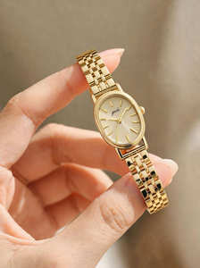 Montre ovale vintage pour femme, dorée, avec bracelet minimaliste en acier inoxydable, pour les marchés internationaux - Product Image 5