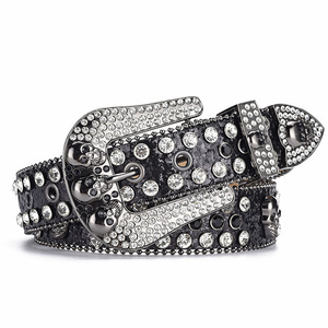 Cinturón de metal con hebilla de calavera Y2K y diamantes de imitación, 105cm, 115cm, 125cm, 135cm, para hombre y mujer, estilo occidental decorativo a la moda - Product Image 4