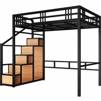 Heavy Duty Steel Metal Loft Bed for Adult, Wooden Bunk Bed