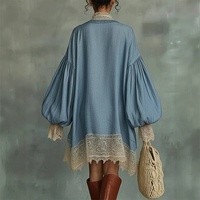 Robe lavable pour femme, style streetwear européen et américain, avec empiècements en dentelle française, détails lacés et manches chauve-souris