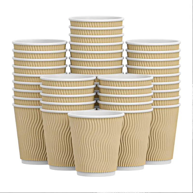 Tasse en papier 8oz impression personnalisée tasse en papier de café ondulé portable et jetable à paroi ondulée