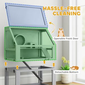 Nichoir de luxe moderne et classique en bois de sapin pour hamster et gerbil, à 3 niveaux, détachable, avec fond profond de 32 cm, balançoire, roue d'exercice et rampes - Product Image 5