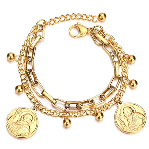 Pulsera de Acero Inoxidable con Amuletos de Mano de Fátima Hamsa Turca Antigua, Chapado en Oro de 14K, Amuleto de Perla Ojo Turco, Joyería para Mujer - Product Image 4
