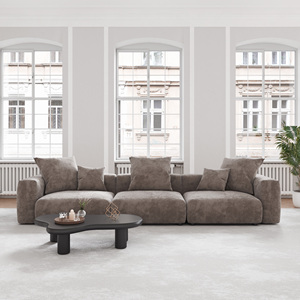 VOXHOME US Drop Shipping Living Room Furniture Nordic Vacuum Compress Brown 3 Seater Corduroy Modular Sectional Couch Set - Product Image 2