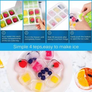 Paquete de 4 bandejas de silicona para cubitos de hielo de fácil desmolde con tapa (azul/verde) - Product Image 5