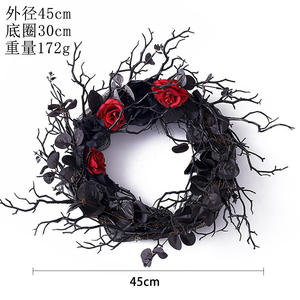 <b>Halloween</b> Withered <b>Wreath</b> Simulation Flowers Black Decorative Rattan Circle Wall Hanging for <b>Door</b> for Holiday Party Decorations - Product Image 6
