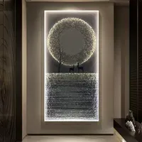 Peinture décorative d'entrée rétroéclairée par LED de luxe, art mural moderne minimaliste en porcelaine cristalline avec strass incrustés pour couloir