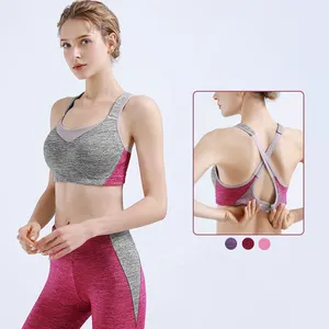 Sujetador deportivo de retazos de Color de contraste de nuevo diseño para mujer, sujetador de Yoga transpirable con espalda cruzada, sujetador de gimnasio para mujer