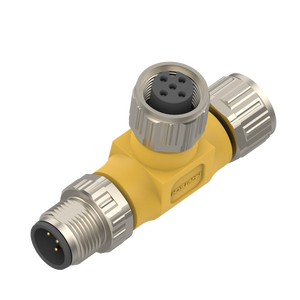 Conector Paralelo de 3 Vías Marvtech M12 A-code IP67, 3/4/5 Pines, Adaptador en Forma de T Macho a Hembra Antivibración - Product Image 1