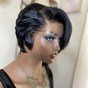 Perruques de <span class=keywords><strong>Cheveux</strong></span> Humains Courtes Pixie Vietnamiennes en Gros pour Femmes Noires, Perruques Courtes Bouclées Sans Colle Pré-épilées avec <span class=keywords><strong>Frange</strong></span>, Noir Naturel - Product Image 1