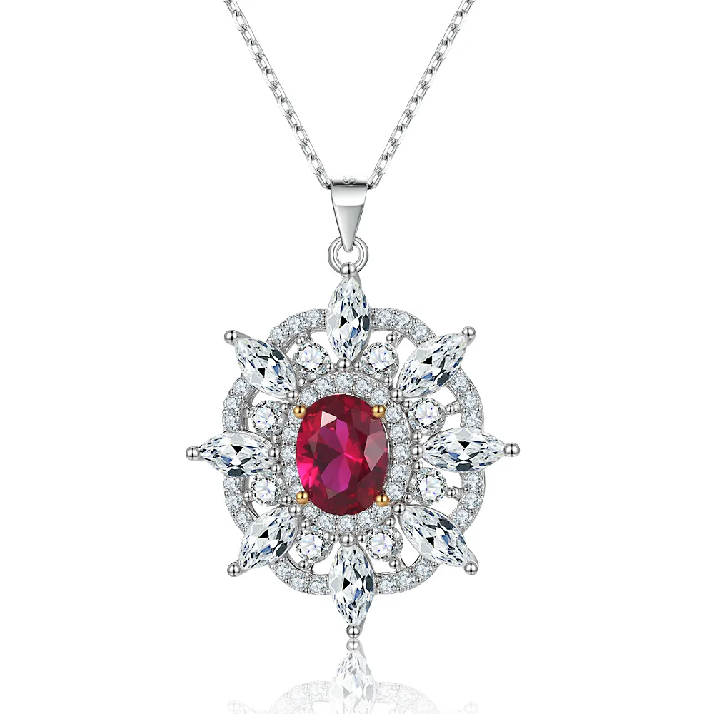 Wholesale Jewelry New style Luxury Zircon Charm Ruby Gem stone Necklaces For Women