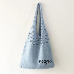 패션 토트 백 라이트 블루 비치 크로 셰 뜨개질 가방 토트 백 세련되고 다양한 액세서리 크로 셰 뜨개질 손으로 만든 가방 - Product Image 1